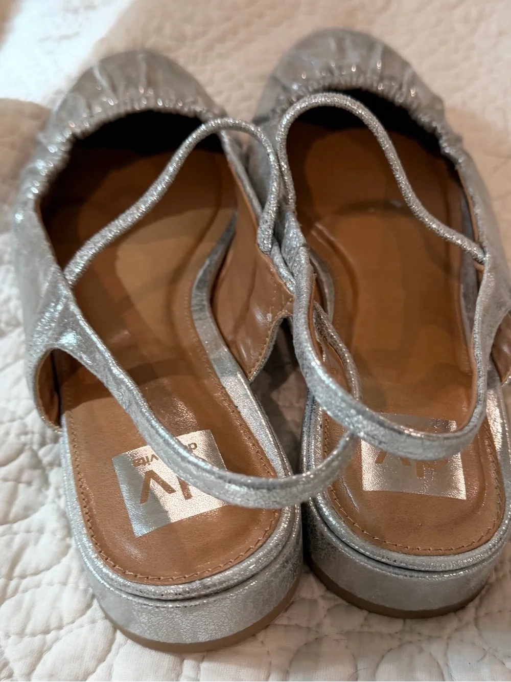 DV by Dolce Vita Silver Metallic Ruched Slingback Ballet Flats Size 11